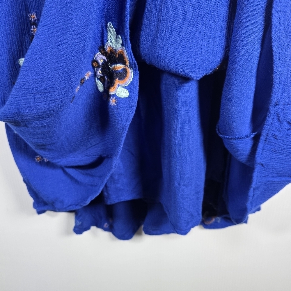 Free People Women's Boho Blue Oxford Embroidered Balloon Sleeve Dress Size S - Picture 8 of 16